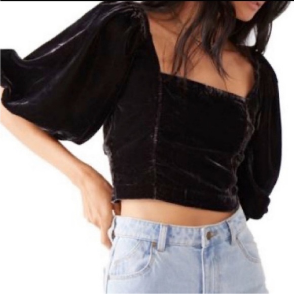 SOLD | Free People | Black Velvet Puff Sleeve Top - Picture 3 of 8